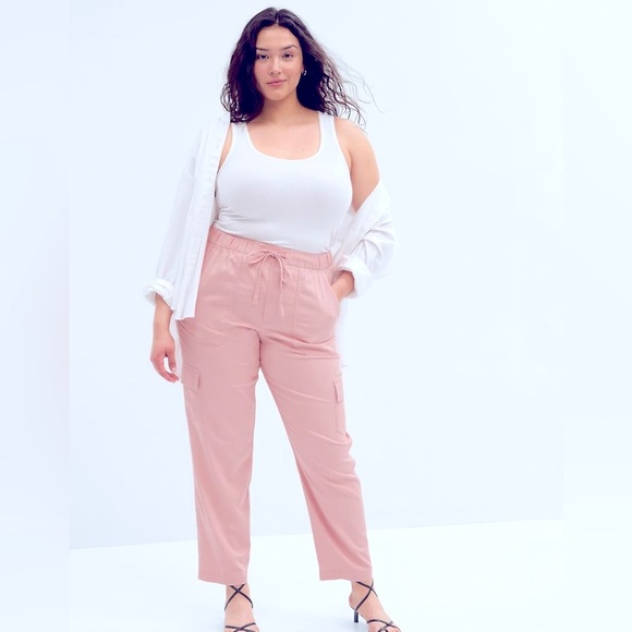 Gap Easy Cargo Crop Pant Pink Slipper Linen/Viscose Blend Size X-Large - Picture 1 of 13
